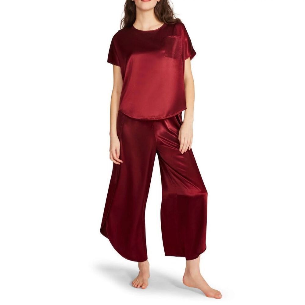 BB Dakota Women's Satin 2-Piece Short Sleeve & Pant Lounge Set M